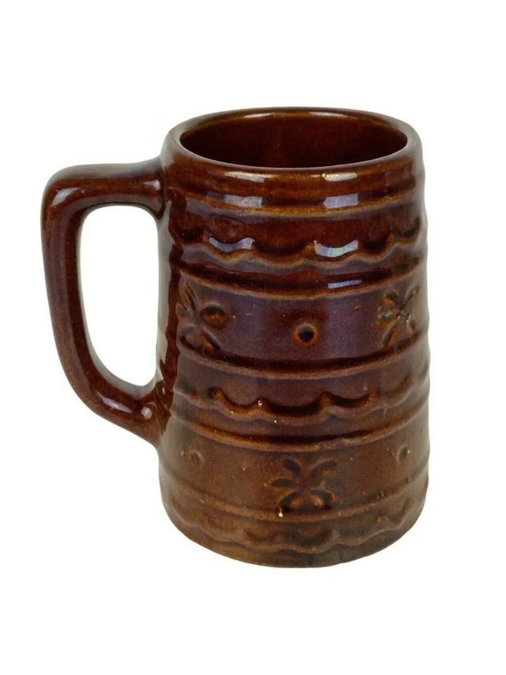 Hull Marcrest Brown Daisy Dot Stoneware Coffee Mug/Beer Stein Retro Farmhouse